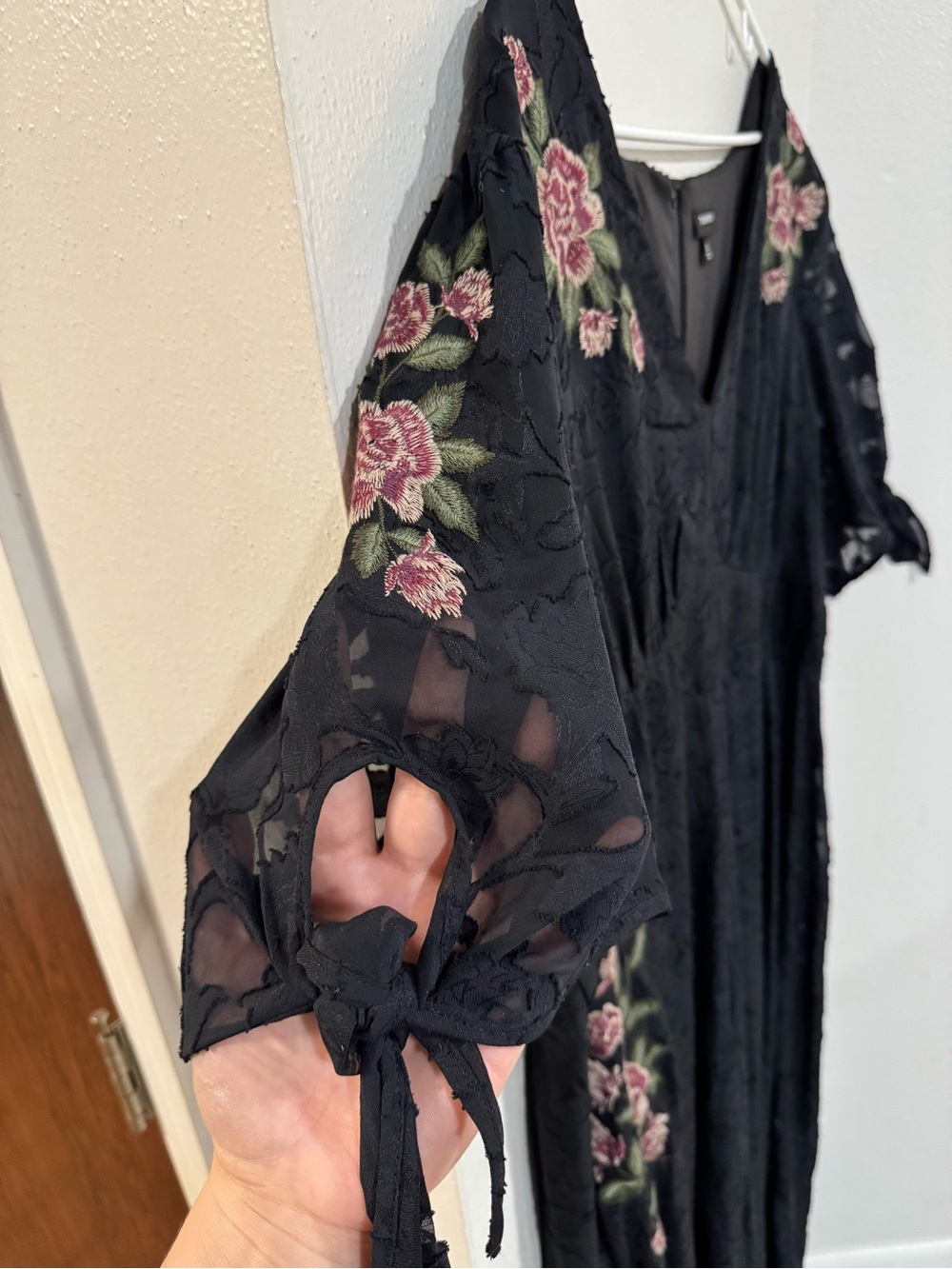 torrid Black Maxi Dress with Pink Rose Embroidery - Picture 3 of 4